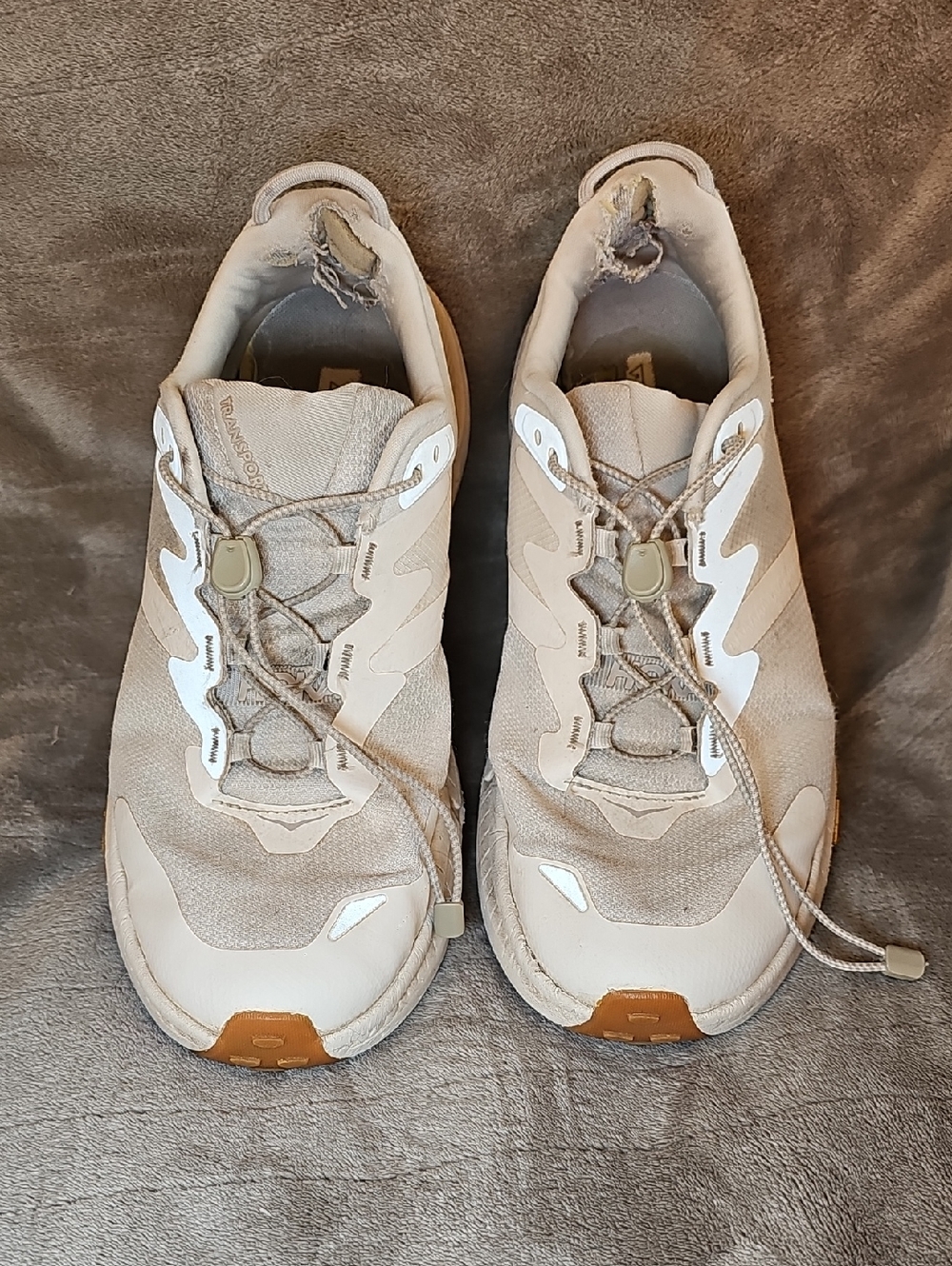 Hoka Transport  Cordura Vibram Beige and White Trail Sneakers Size 11 Women E2